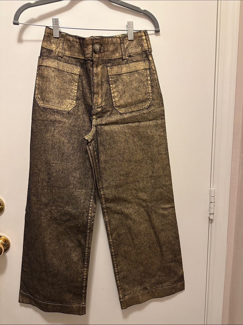 Anthropologie Metallic Gold Brown Cropped Wide-Leg Pants